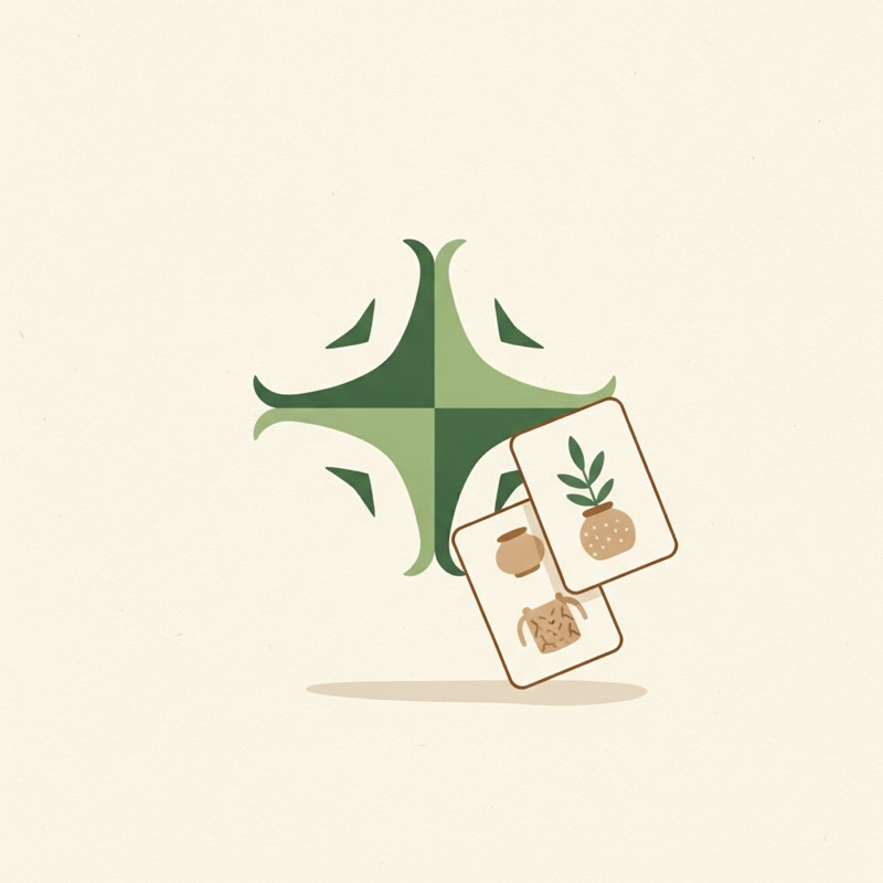 Editorial illustration: an AI spark gently arranging Etsy listing cards.