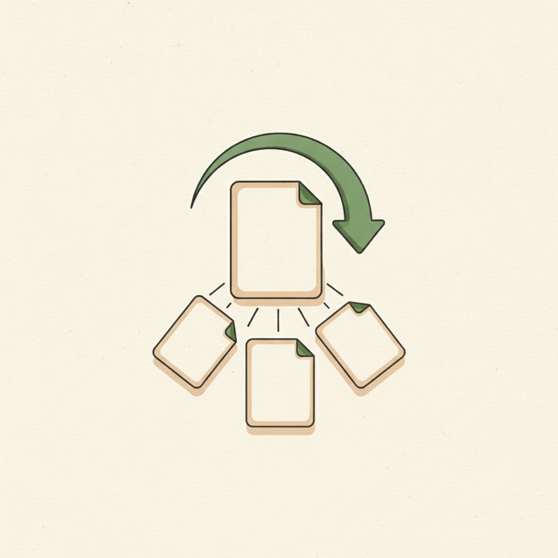 Editorial illustration: a download arrow over a file multiplying into copies.