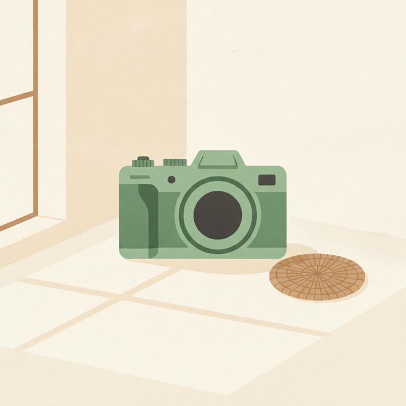 Editorial illustration: a camera beside a softly lit object near a window.