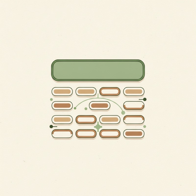 Editorial illustration: a listing title above a tidy grid of tag chips.