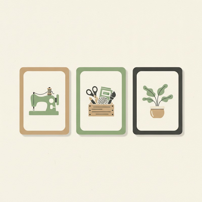 Editorial illustration: three separate Etsy shop-front cards.