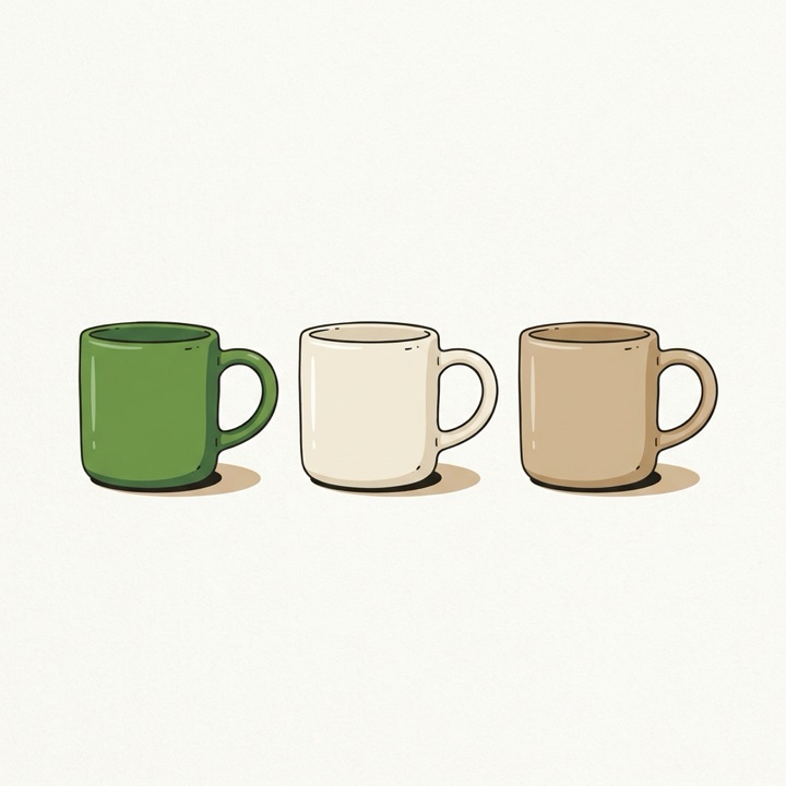 Illustration: three mugs in different colours — variations